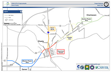 Graphic of County State Aid Highway 61 and State Trunk Highway 41 construction boundaries.