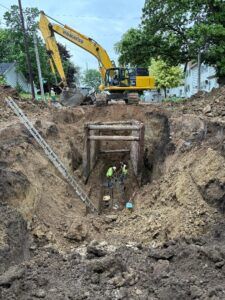 Crews install sanitary sewer on 4th Street