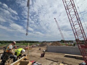 Crews continue bridge work.