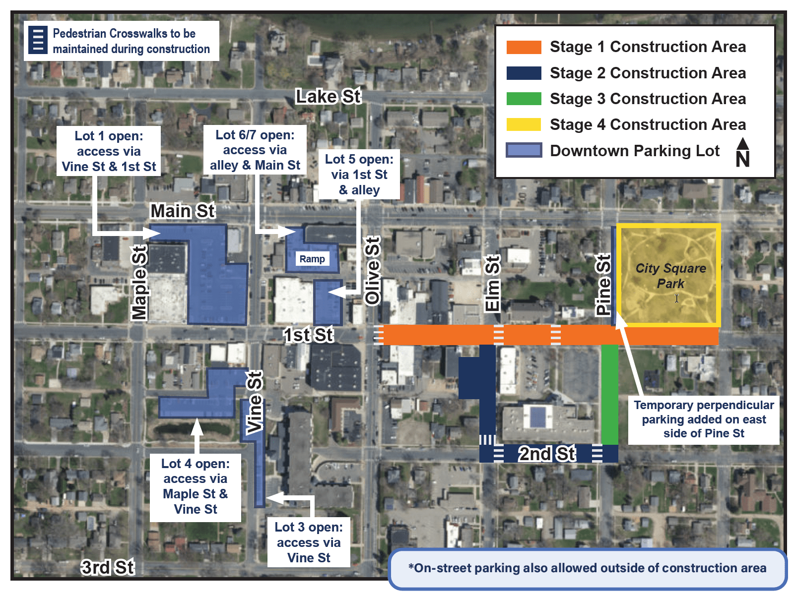 Map of construction stages, click to view larger image